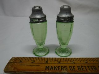 Hocking Green Block Optic Footed Salt And Pepper Shakers