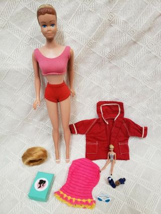 Vintage Barbie Midge Hard Body Doll 1964 Cork Sandals,  Swimsuit,  More