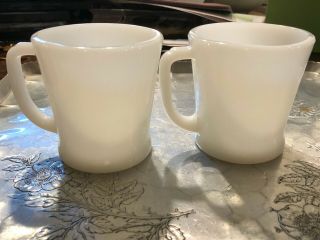 2 Vintage Fire King White Milk Glass D Handle Coffee Cups Mugs