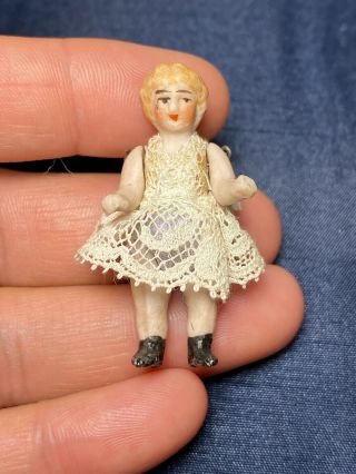 Antique Doll Miniature Hertwig German Jointed Bisque Dollhouse 1 5/8 "