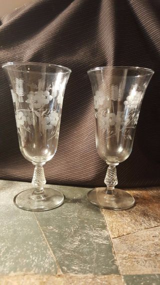 2 Vintage Libbey Rock Sharpe " Sylvan " Iced Tea Goblets Glasses 7 1/4 "