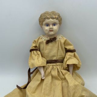 Antique Vintage German Minerva Tin Head Doll Handmade Dress Leather Body