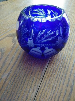 Crystal Clear Blue Vase Made In Romania Handcrafted Christmas
