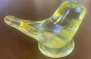 Vintage Mcm Hand Blown Art Glass Yellow 2.  75”t X 4.  25”w