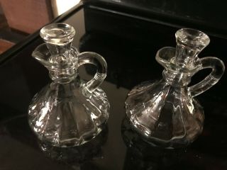 Vintage Clear Glass Cruet Oil And Vinegar Serving Set W/ Stoppers