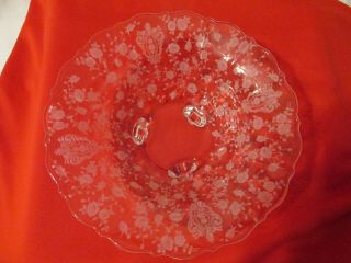 Vintage Clear 3 Footed Glass Bowl W/ Etched Flowers Cambridge Rose Point