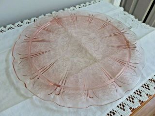 Jeannette Depression Glass Pink Cherry Blossom 10 1/4 " Footed Cake Plate