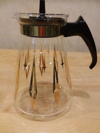 Vintage Pyrex Mid Century Modern Atomic Gold Star Diamond Coffee Carafe - 4 Cup