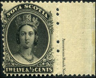Nova Scotia 13 F Og H 1860 Queen Victoria 12 1/2c Black With Inscription