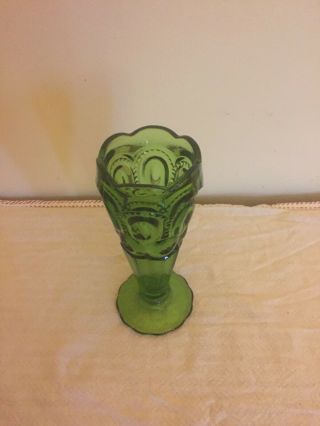 Vintage Retro Moon And Star Le Smith Green Cupped Top Bud Vase 6.  25 " Tall
