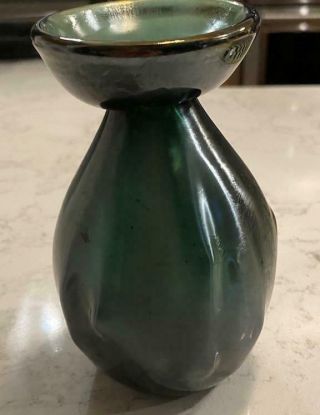 Vintage Art Glass Hand Blown Vase Signed Hackworth Dark Smoke Iridescent Color
