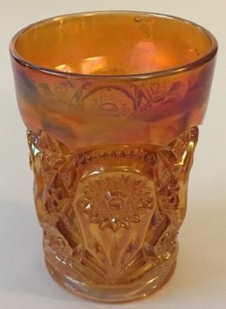 Antique Iridescent Marigold Carnival Glass Tumbler Imperial Gold 4.  25”tall Cup
