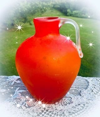 Blenko Vintage Amberina Tangerine Glass Hand Blown Rare Orange Pitcher Vase 6” T