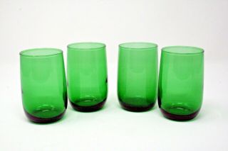 Vintage Anchor Hocking Emerald Forest Green Roly Poly 5 Oz Juice Glasses - 4