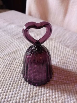 Fenton Art Glass Miniature Purple Amethyst Bell With Heart Handle