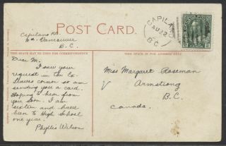 1923 Capilano Bc Split Ring Au 22 23,  Cpr Royal Mail Steamer Empress Of India Pc