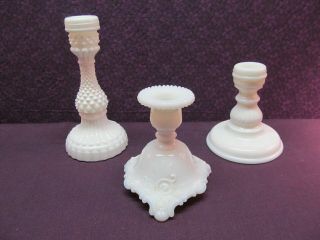 Variety Set Of 3 Vintage White Milk Glass Candle Stick Holders