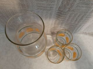 Vintage Orange Juice Carafe Glass Pitcher with 3 Matching Glasses 2
