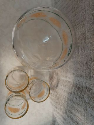 Vintage Orange Juice Carafe Glass Pitcher with 3 Matching Glasses 3