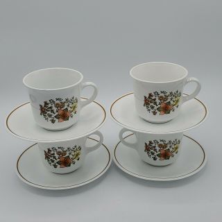 Set Of 4 Vintage Corelle Indian Summer Tea Coffee Cup & Saucers 8pc Harvest