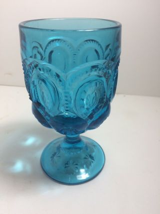 Vintage L.  E.  Smith Aqua Blue Glass Moon & Stars Footed Water Goblet