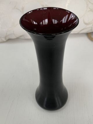 Vintage Murano Style Hand Blown Art Glass Vase Amethyst Dark Purple 7”