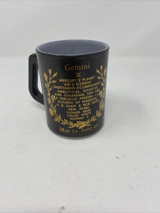 Vintage Federal Glass Gemini Black Gold Coffee Mug Cup Zodiac Astrology