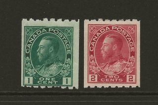 1911 - 22 Canada Sg224a - B Kgv 1c,  2c Perf 8 X Imperf Coil Stamps Cat £130