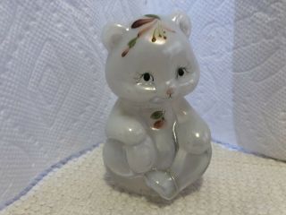 Adorable Fenton Hand Painted White Satin Mlik Glass Bear See Pic