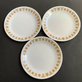 3 Corelle Golden Butterfly Flower Plates 8 1/2” Luncheon Salad Plates
