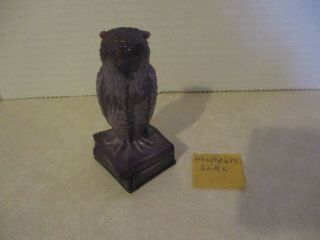 Vintage Degenhart Glass Owl Figurine Purple Slag Color " Helitrope Slag "