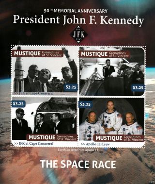 Mustique Gren St Vincent Jfk Stamps 2013 Mnh John F Kennedy 50th Mem 4v M/s I