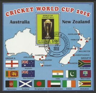 St Vincent 2015 Cricket World Cup Flags Map Souvenir Sheet Fine Cto