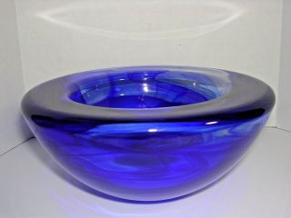 Kosta Boda 7 " Blue Swirl Heavy Hand Blown Art Glass Bowl
