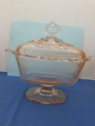 Vintage Pink Depression Footed Candy Dish Compote W/ Lid