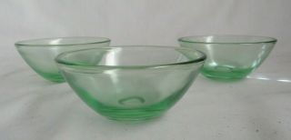 Depression Glass Green Set Of 3 Very Small 3 - 1/8 " Custard Bowls Uranium Glows