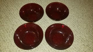 Vintage Anchor Hocking Royal Ruby Red Cranberry Berry Bowls Set Of 4