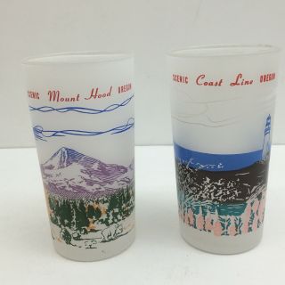 Vintage (2) State Souvenir Frosted Glasses Oregon Mt Hood Coastline