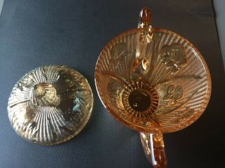 Vintage Jeannette Glass Iris and Herringbone Marigold Carnival Glass Sugar Bowl 2