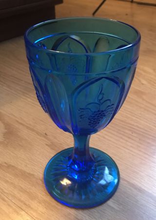 Vintage Fenton Red Cliff Aqua Blue Glass Grape Water Wine Goblet Pressed Glass