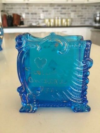 Rare Eapg Blue Gold Glass: Playing Cards Holder: Souvenir Owendale Michigan