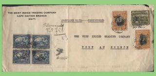 Haiti 1927 Airmail Multi Franked Reg.  Cover From Cape Haitien To Port Au Prince.