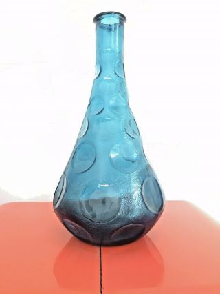 Vintage Mid Century Empoli Genie Bottle Decanter Cobalt Blue Craters 11