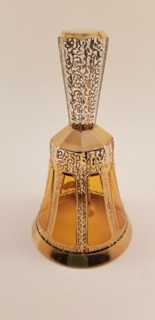 Vintage Bohemian Czech Crystal Glass Bell Etched Gold