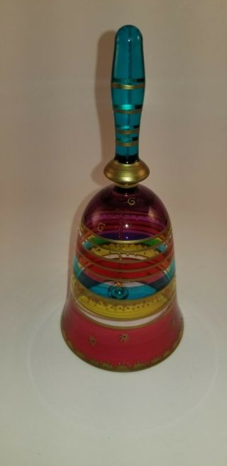 Vintage Bohemian Czech Crystal Glass Bell Multicolor Stripe