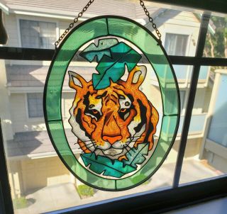 Stained Glass Window Hanging Set Of 2 Tiger Puffin