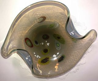 Murano Glass Bowl Tutti - Fruitti Millefiore Art Glass Clear And Opalescent 9”