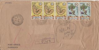 Barbados - 1976 Multi - Franked Registered Cover To Usa - Maps - Fruit - Trees - Flowers