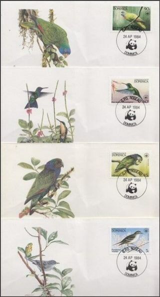 Dominica 1984 Wwf Birds Set (4) Fdc 