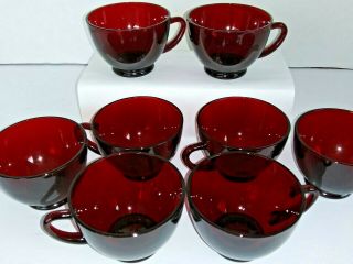 Vintage Royal Ruby Anchor Hocking Glass Punch Cups - Set Of 8